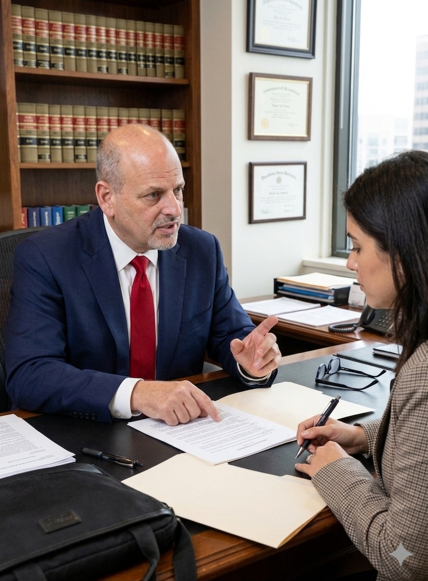 harvey greenberg advising a client in his office